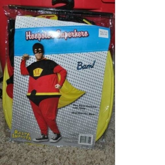 Superhero Hoopster Halloween Costume 2 Pc Jumpsuit Cape & Mask Mens One Size - Picture 2 of 4